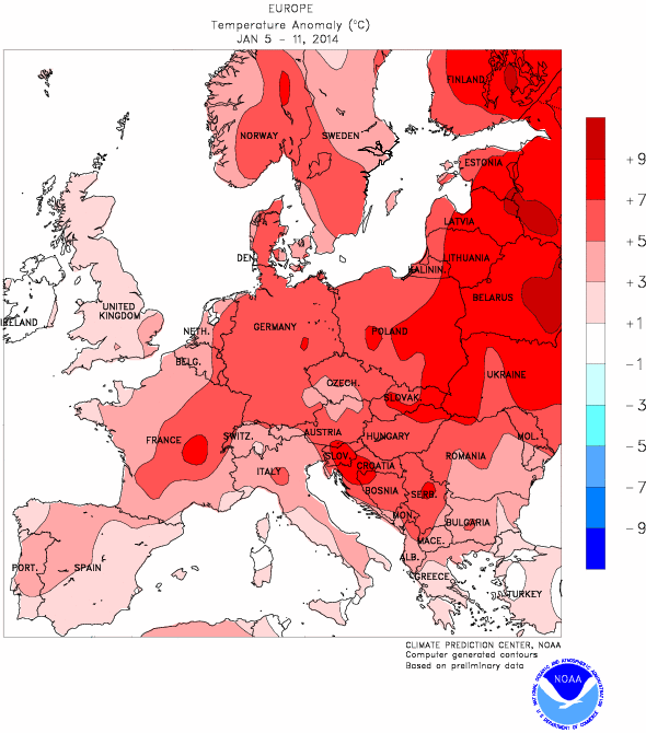 Anomalia temperature in Europa